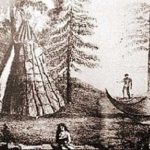 Drawing of a Teepee and 2 Beothuk Indiands